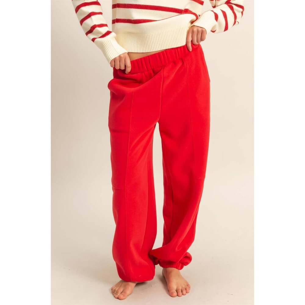 Red Cotton Blend Fleece Activewear Classic Jogger Sweatpants